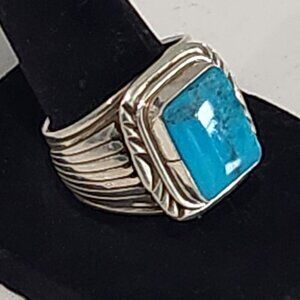 Men's Sterling Silver Turquoise Ring by Will Denetdale